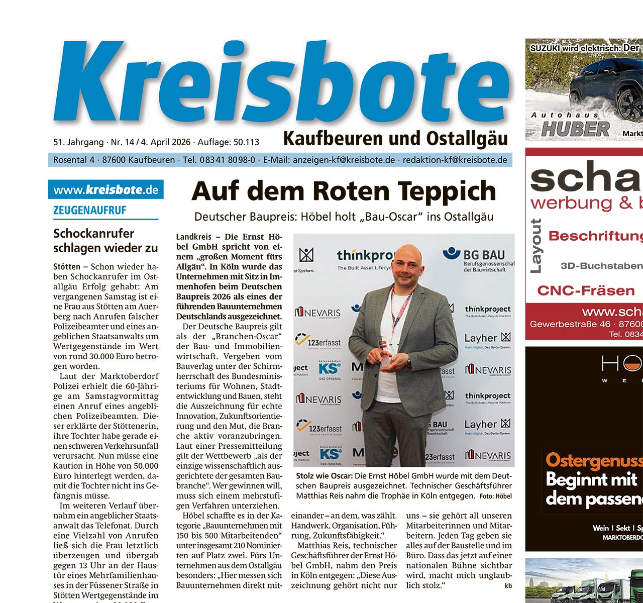 26-04-04-Kreisbote-Kaufbeuren-Titelseite-Deutscher-Baupreis
